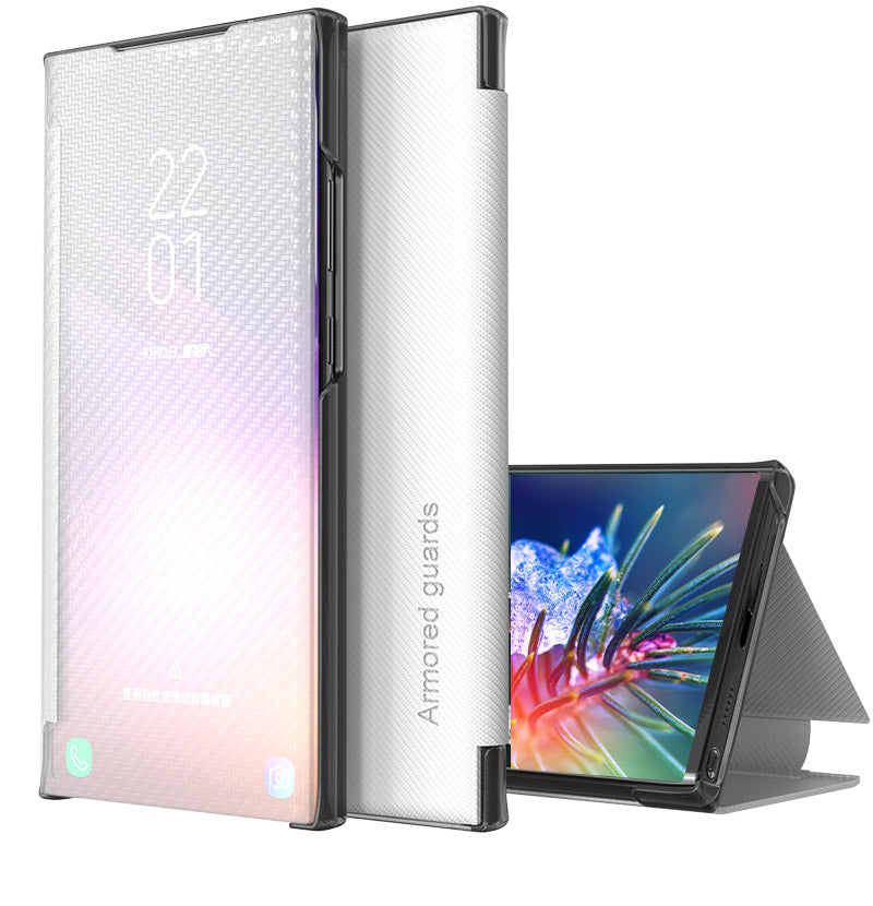 Translucent Anti-Fingerprint Folio Flip Carbon Fiber Hard PC Kickstand Case for Samsung Galaxy S20 4G/S20 5G - White Translucent Anti-Fingerprint Folio Flip Carbon Fiber Hard PC Kickstand Case for Samsung Galaxy S20 4G/S20 5G - White